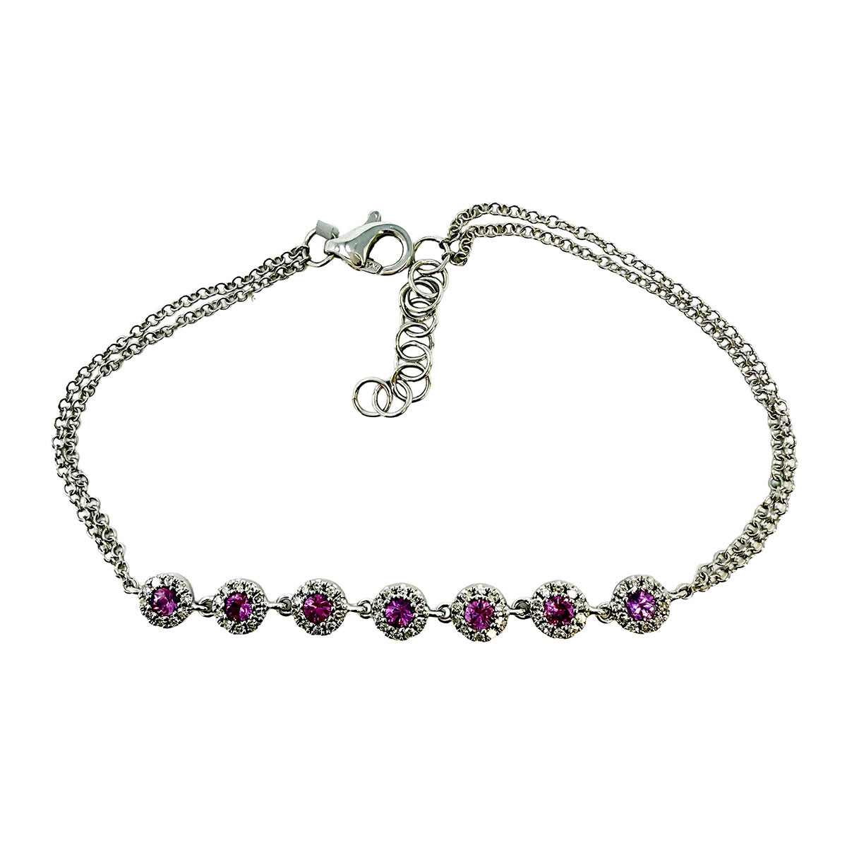 14K White Gold Bracelet with Pink Sapphire and Diamond