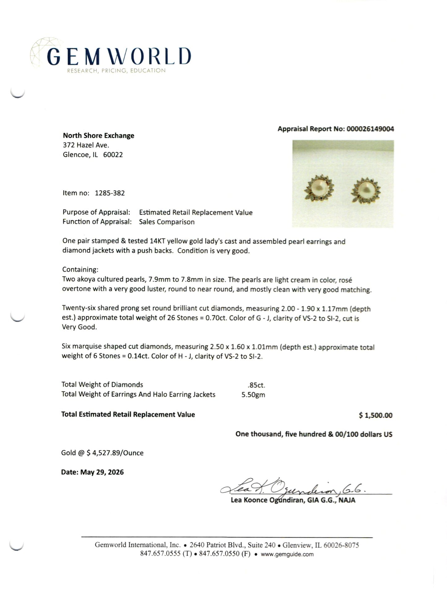 14K Gold Stud Earrings with Freshwater Pearl and Diamond Jacket