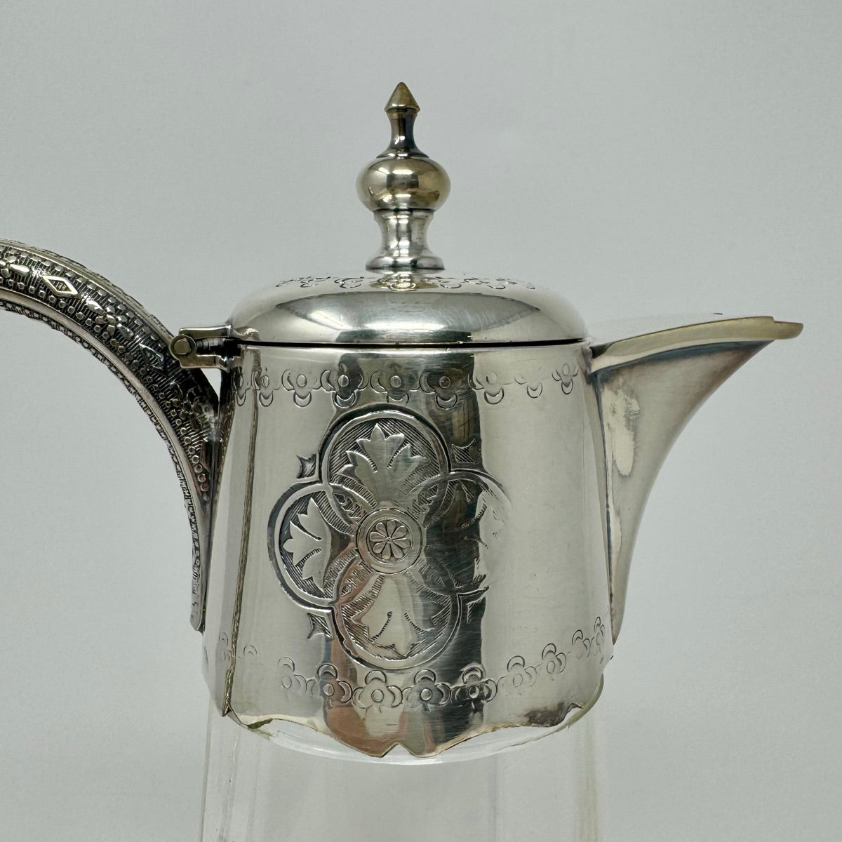 Glass and Silver Claret Jug with Hinged Lid
