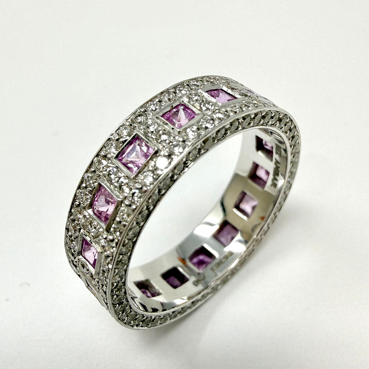 Bez Ambar 18K White Band with Diamond and Sapphire