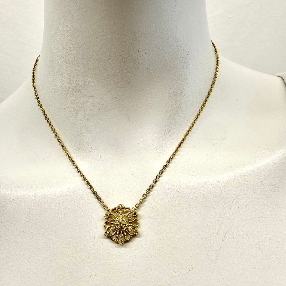 Judith Ripka 14K Gold Necklace with Filigree Floral Pendant