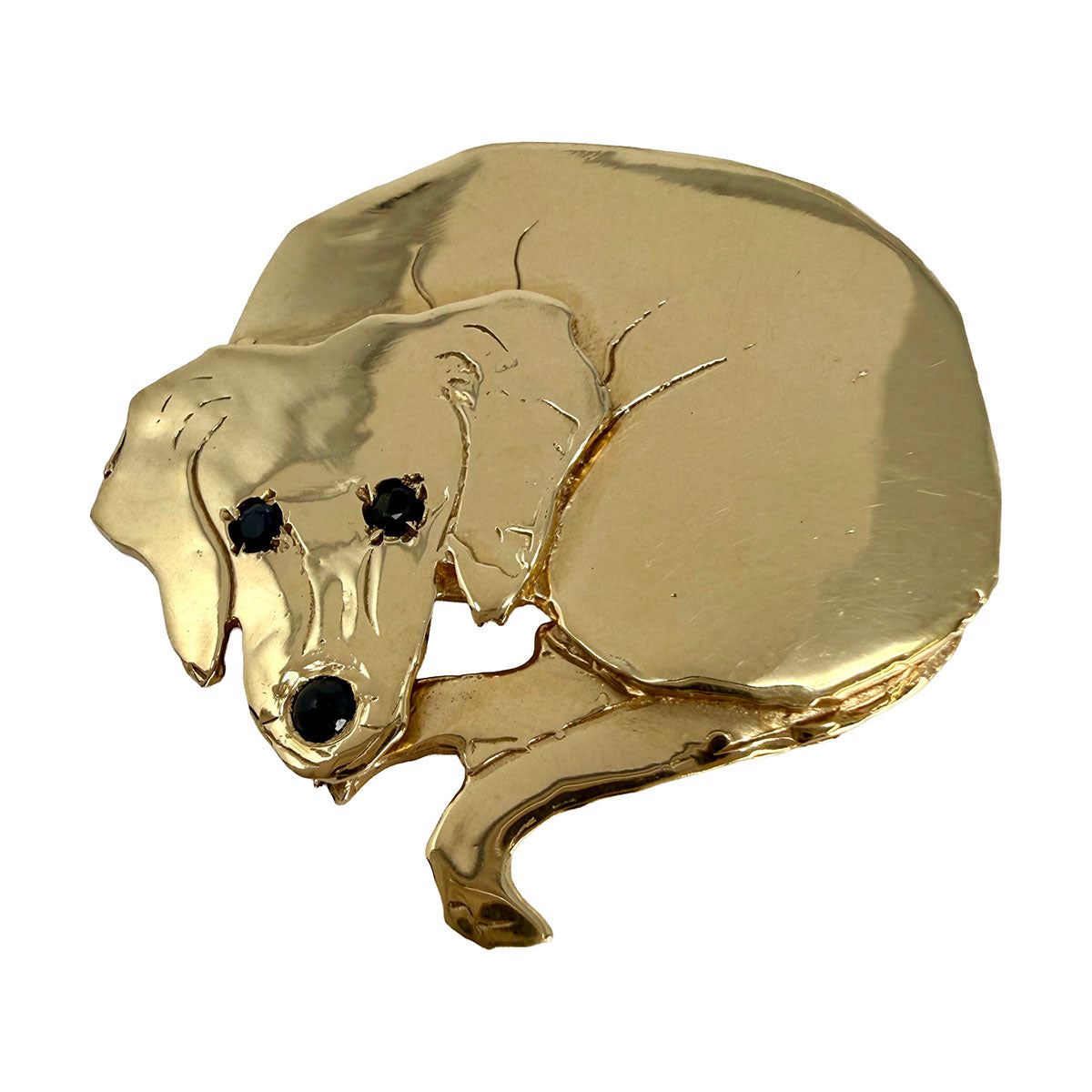18K Gold Dog Pin with 3 Sapphires