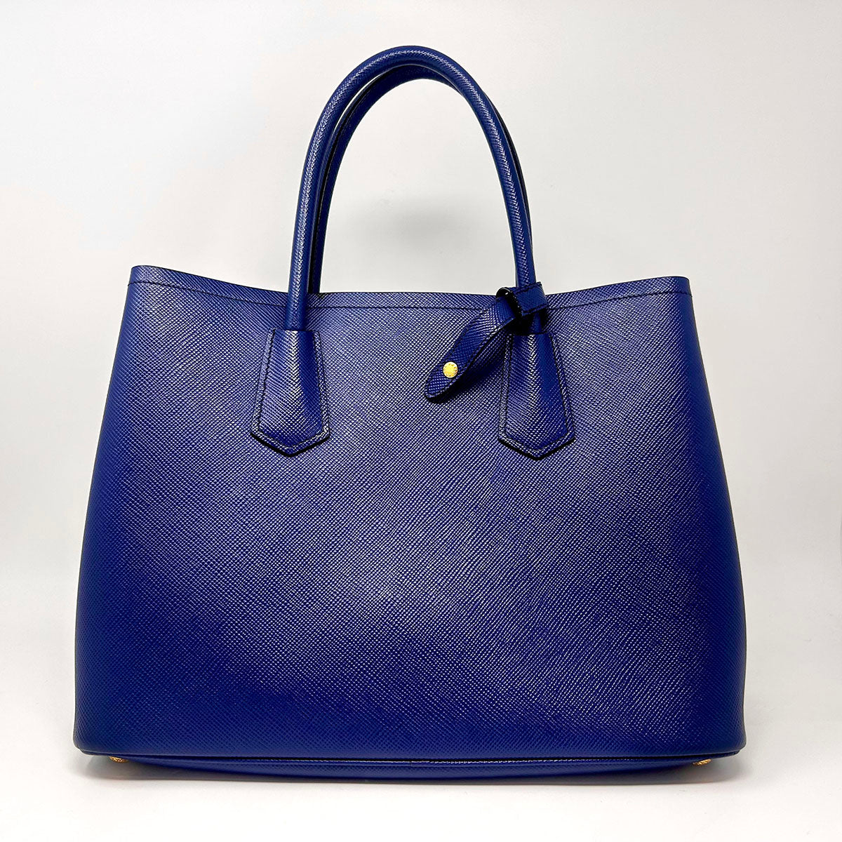 Prada Saffiano Cuir Double Bag with Gold-tone Hardware, Rolled Handlea, Open Top