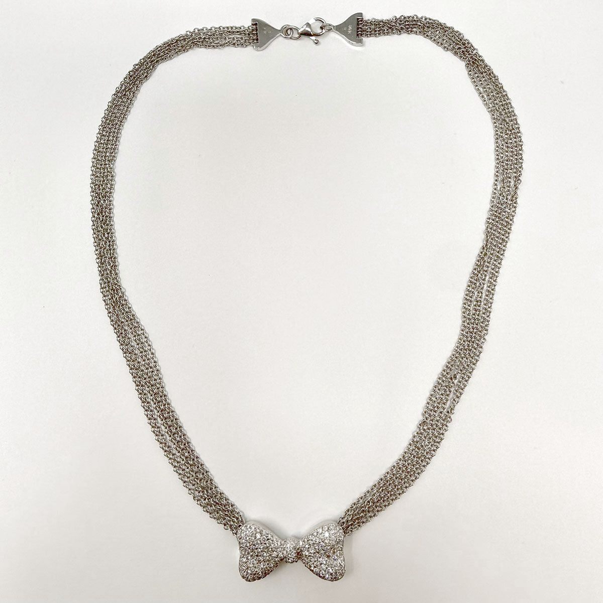 18K White Gold Six Chain Necklace with Diamond Bowtie