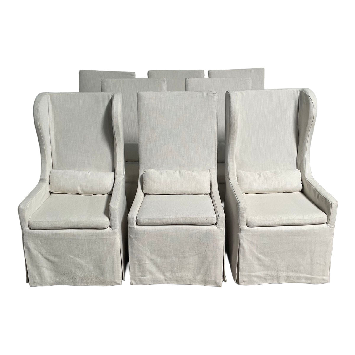 Set of 8 RH Upholstered Dining Chairs on Wheels