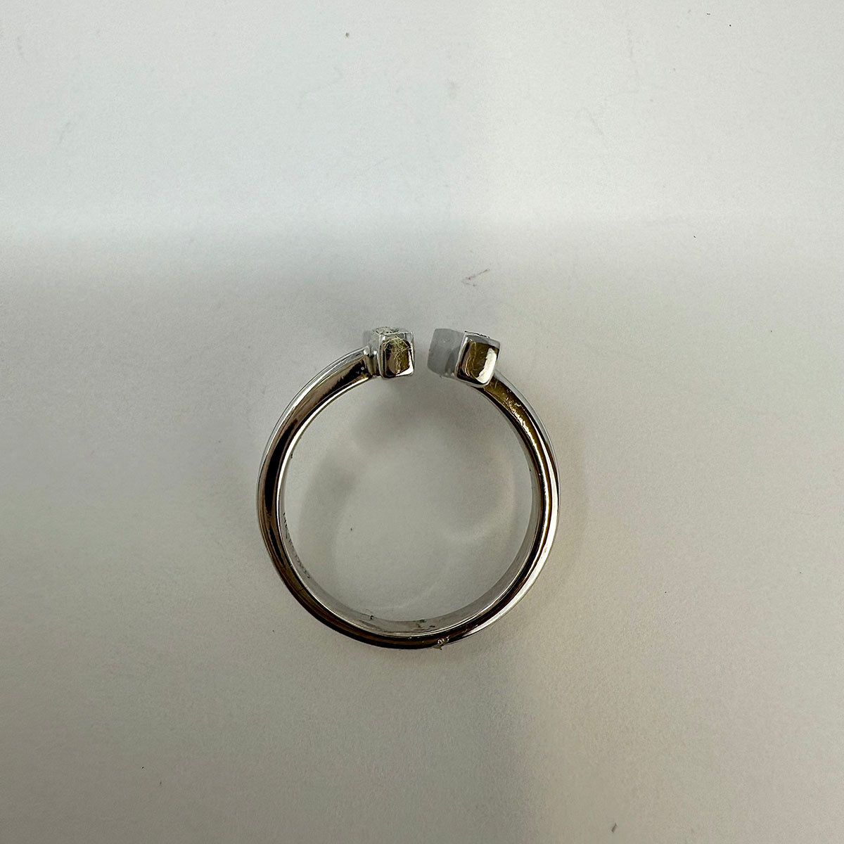 14K White Gold "T Bar" Ring with Diamonds