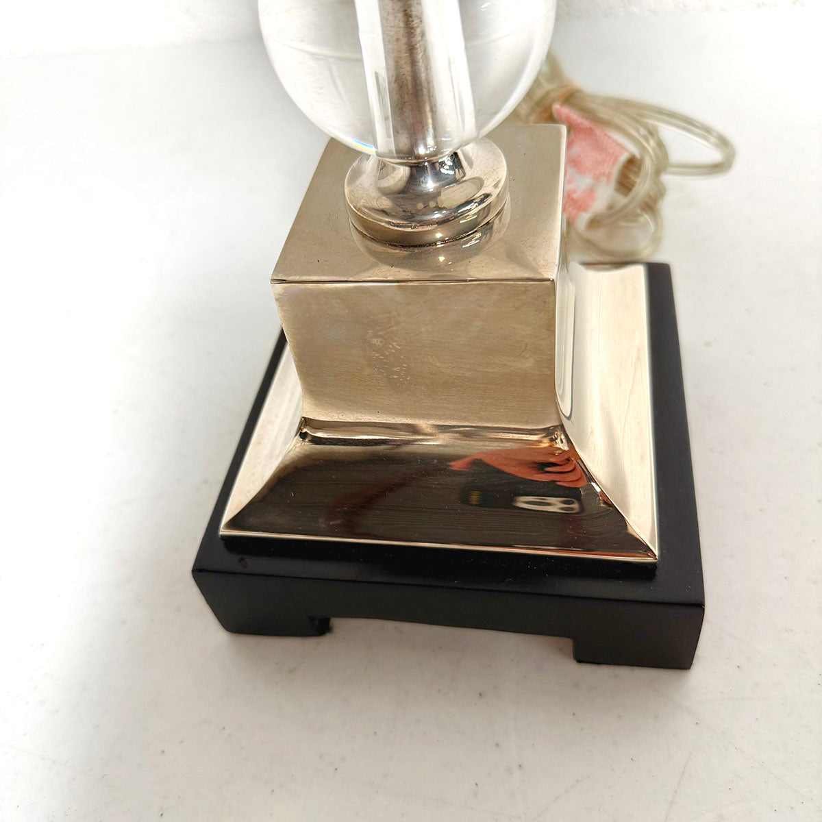 Pair of Twisted Column with Clear Orb and Metal Base Lamps
