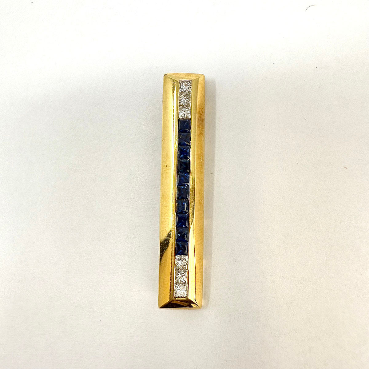 18K Gold Bar Pin with Sapphire and Diamonds