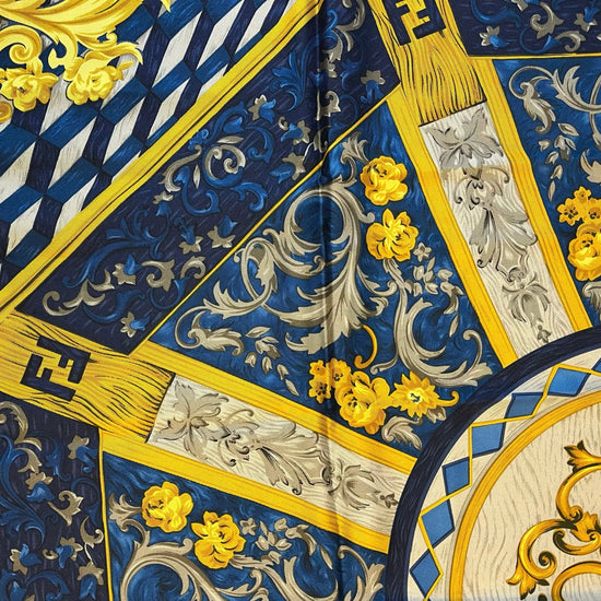 Fendi Navy and Yellow  Silk Scarf