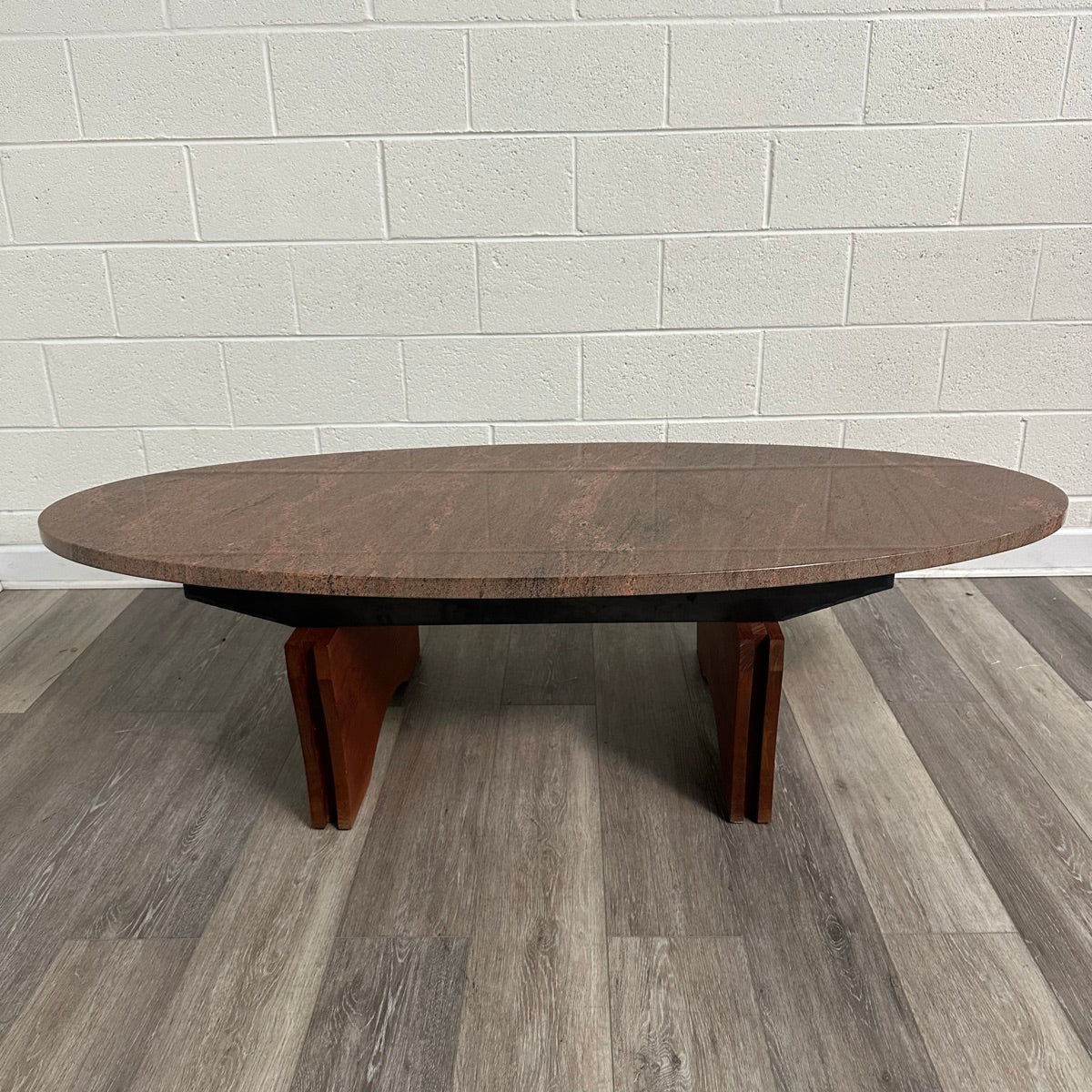 Granite Top Coffee Table with Cherry and Metal Base