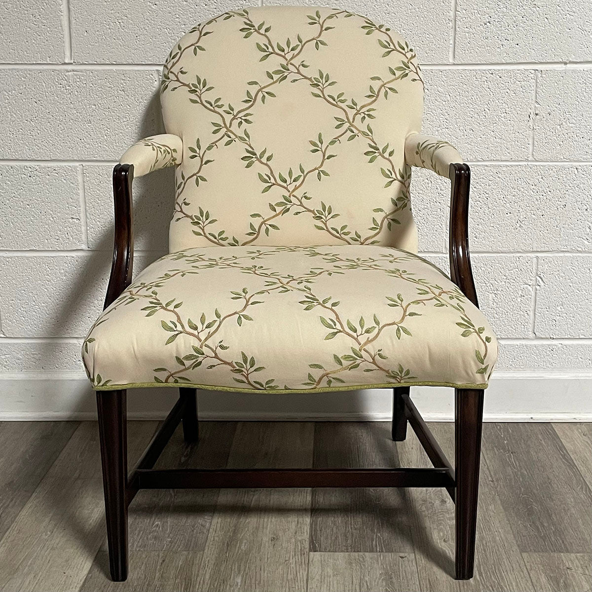 Le Bergere Cream/Green Upholstered Accent Chair with Mahogany