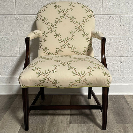 Le Bergere Cream/Green Upholstered Accent Chair with Mahogany