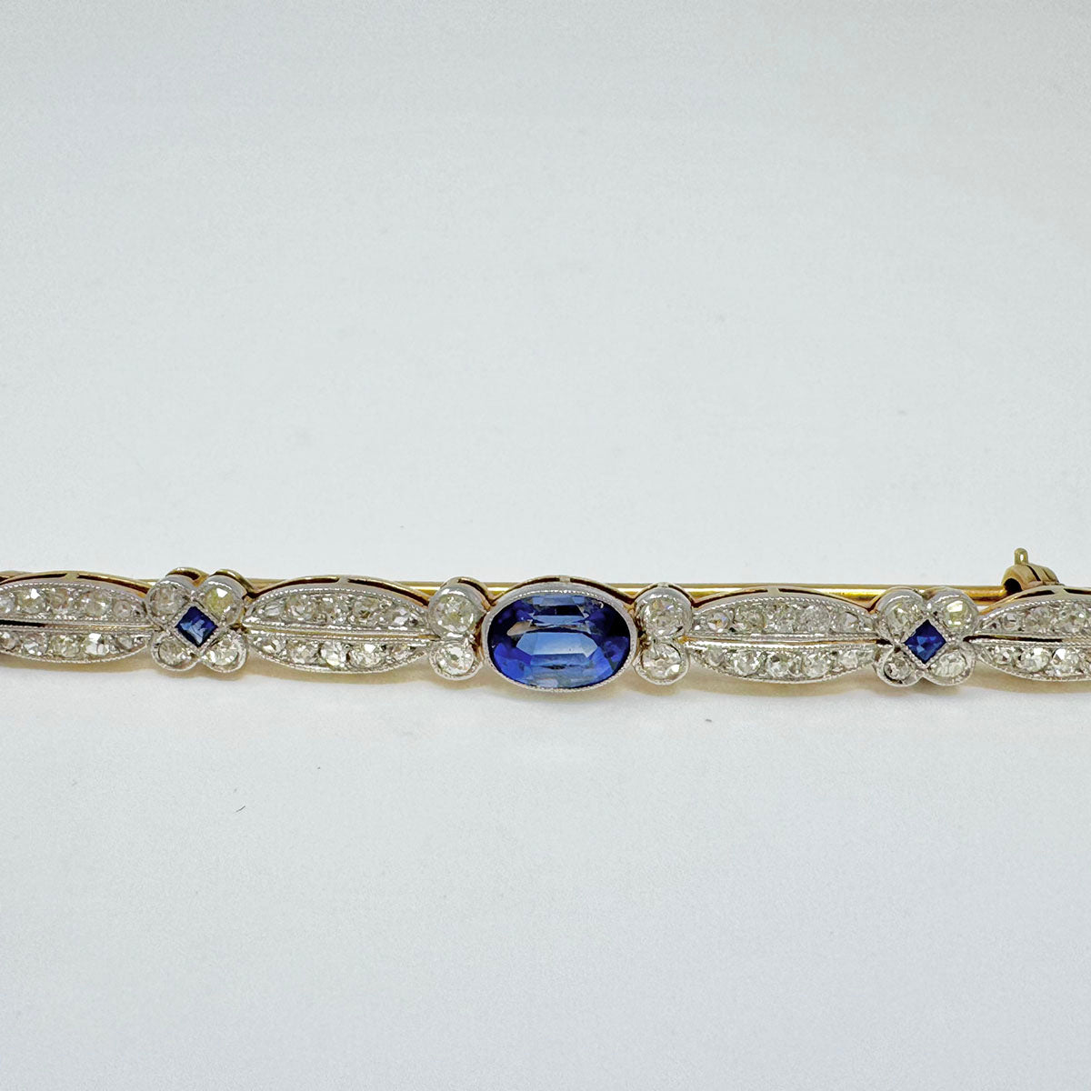 Platinum and 18K Rose Gold Stick Pin with Diamond and Sapphire