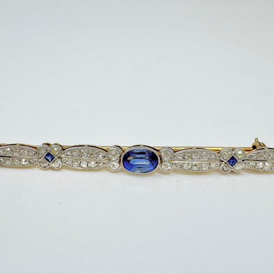 Platinum and 18K Rose Gold Stick Pin with Diamond and Sapphire