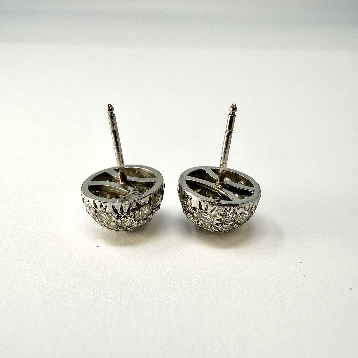 Harko Platinum Dome Earrings with 60 Diamonds