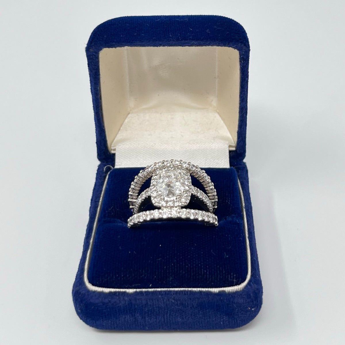 14K White Gold 3 Row Diamond Halo Ring