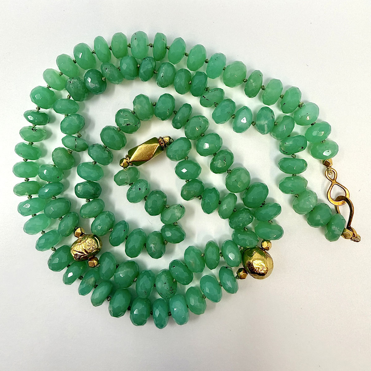 32" Tsavorite Bead Necklace with 18K Gold Stations