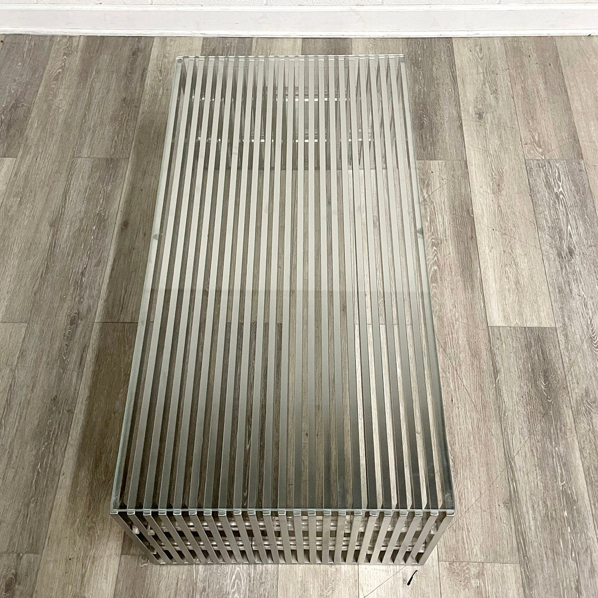 Coffee Table with Glass Top and Brushed Metal Base