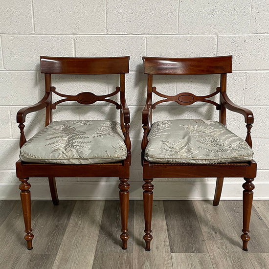 Pair Of Wood Arm Chairs With Cushion