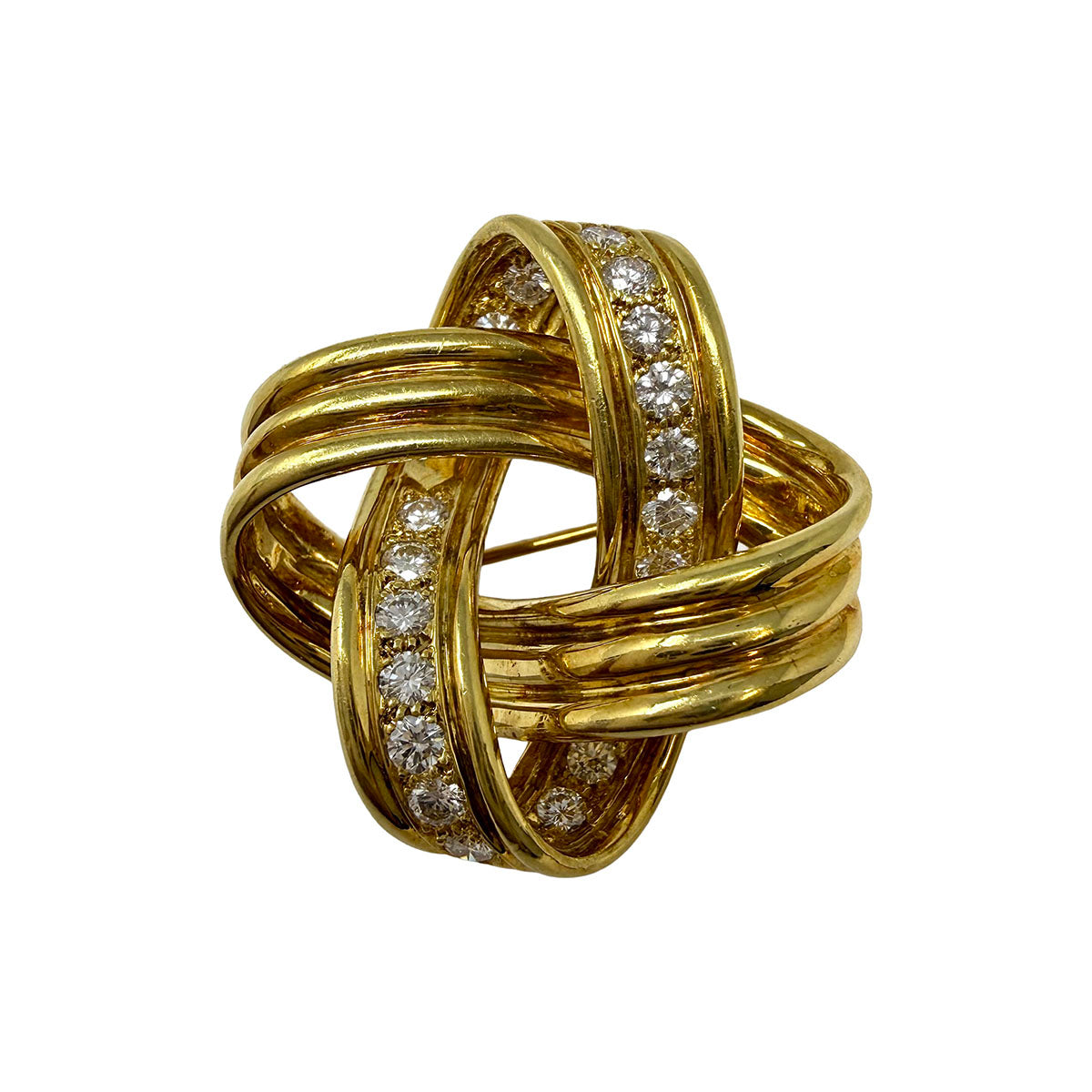18K Yellow Gold Knot Pin with Diamonds