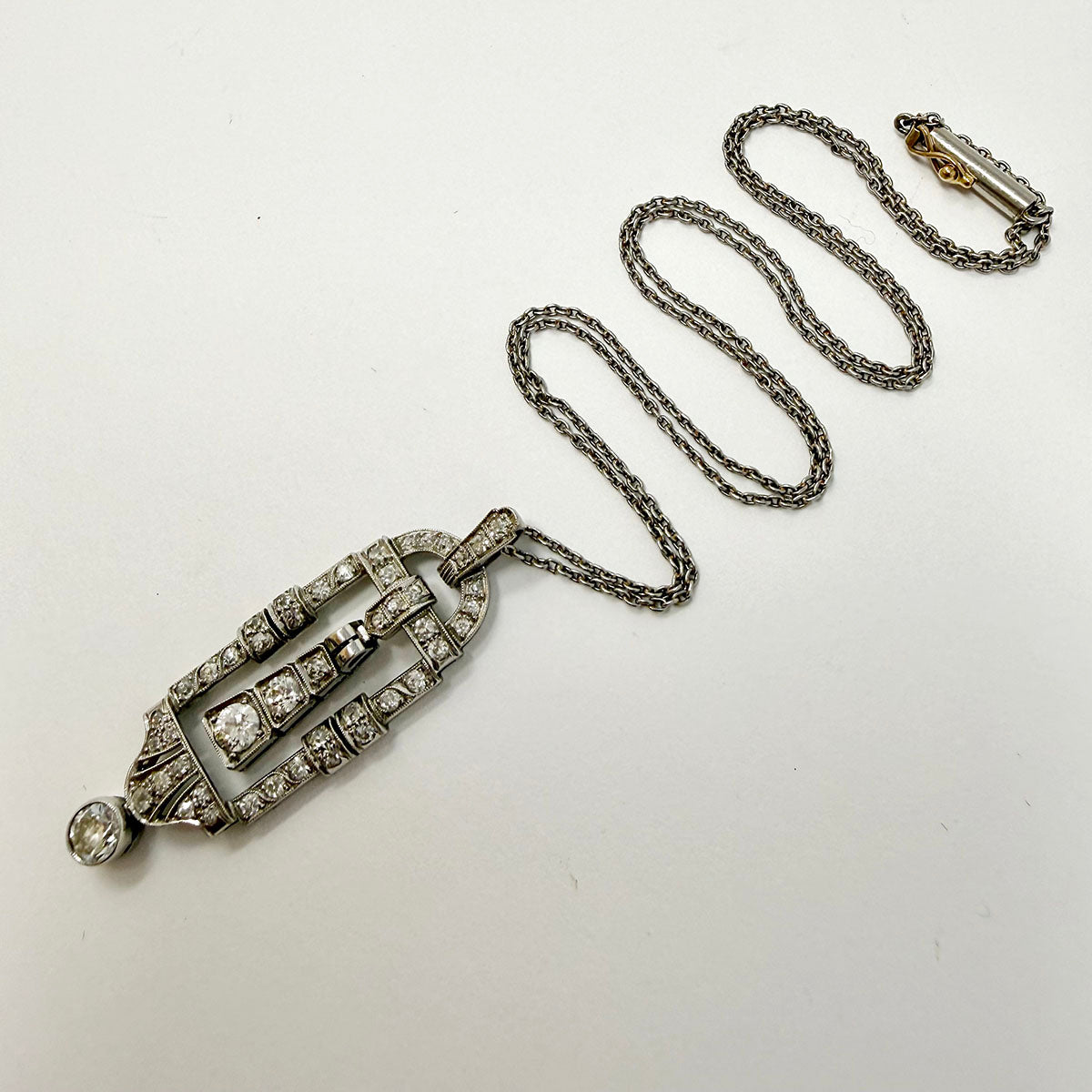 Vintage Art Deco Platinum Diamond Pendant Necklace