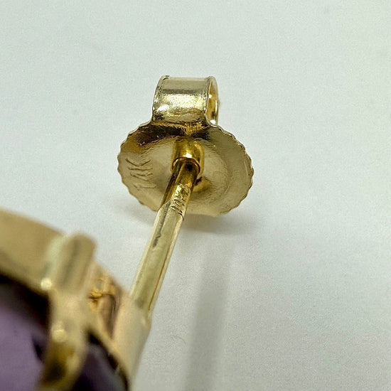 14K Gold Oval Amethyst Stud Earrings