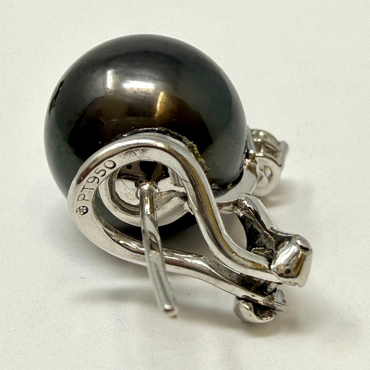 Platinum  Earrings with 12.8mm Tahitian Pearl and Diamond