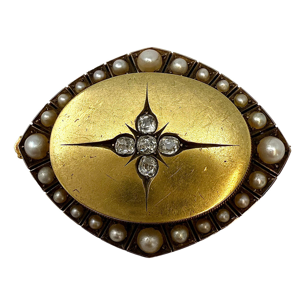 Vintage 1875 English 14K Gold Pin/Pendant with Pearls and Diamonds