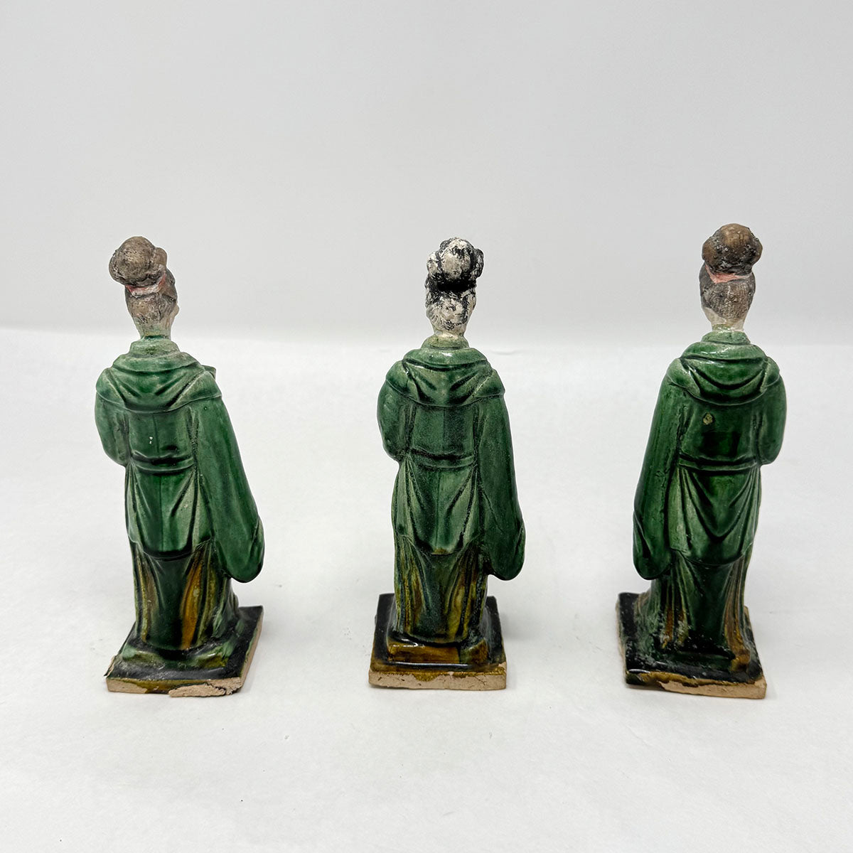 Set of Three Glazed Pottery Figures of Attendants Ming Dynasty