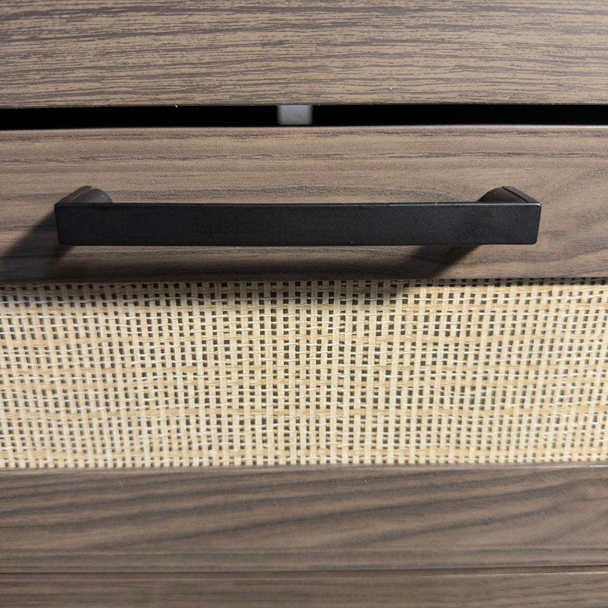 Pair Of Nightstands With Wicker Panel