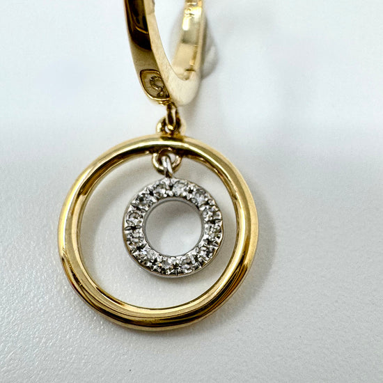 14K Gold Diamond Circle Huggie Earrings