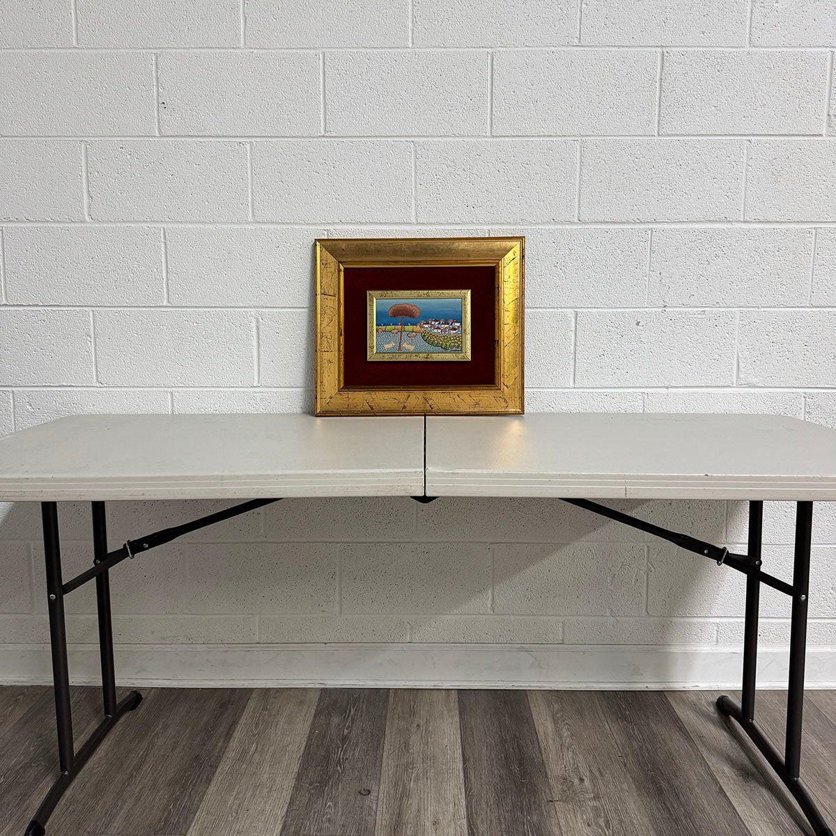 "Folk Art Scene with Goats and a Village" Signed