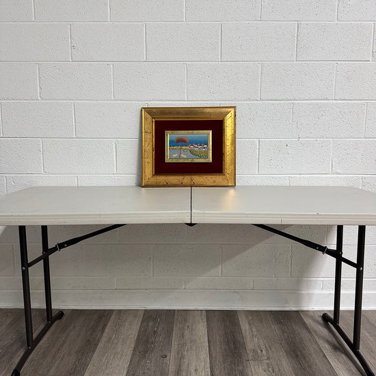 "Folk Art Scene with Goats and a Village" Signed