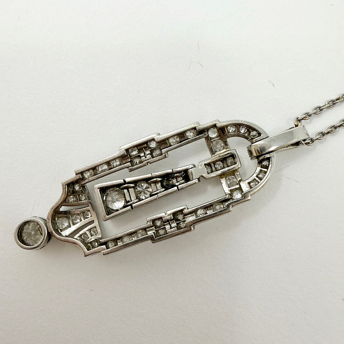 Vintage Art Deco Platinum Diamond Pendant Necklace