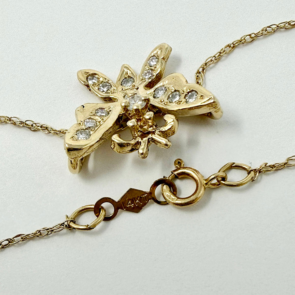 14K Gold Necklace with Diamond Embellished Butterfly Pendant