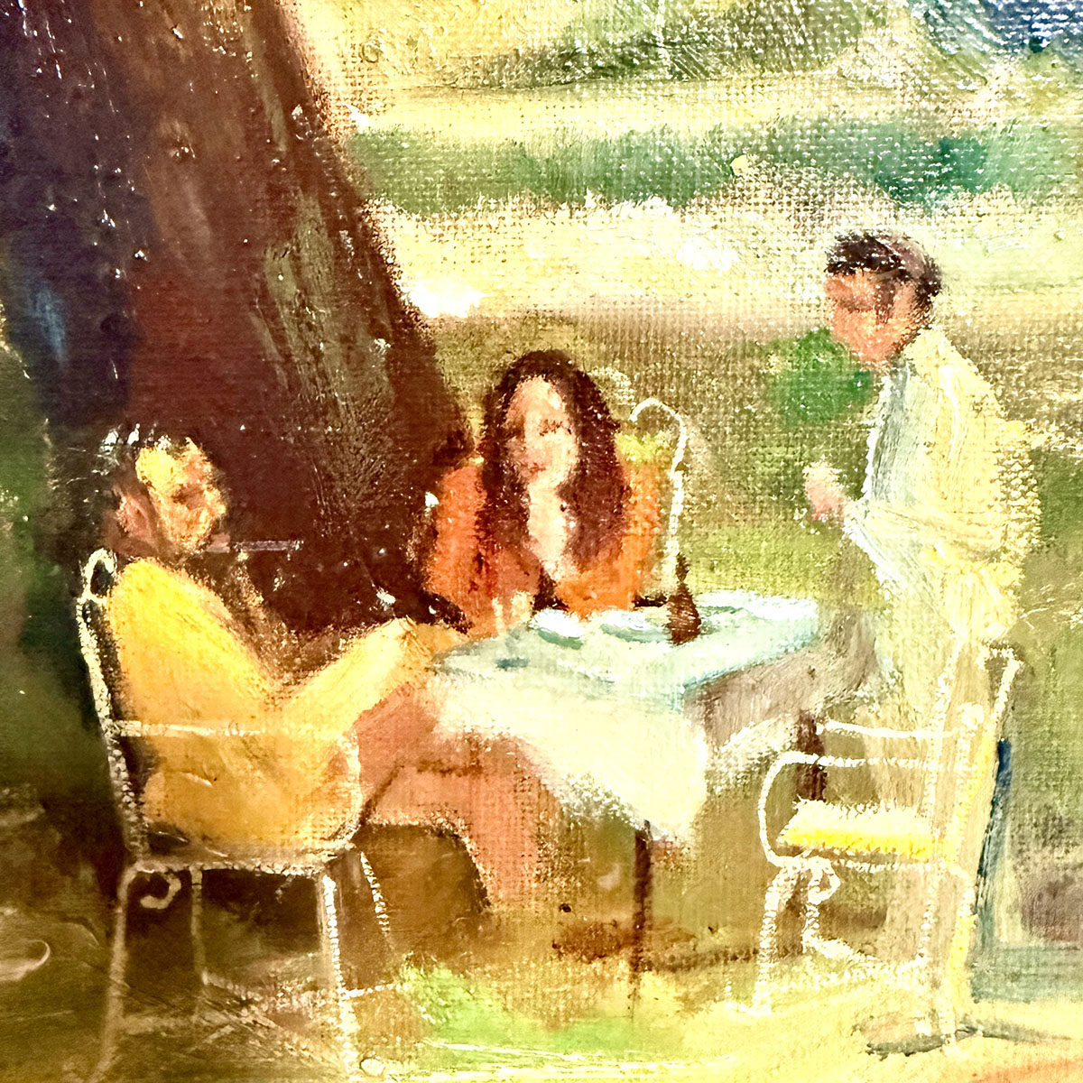 Framed Oil Painting on Board "Outdoor Patio" signed