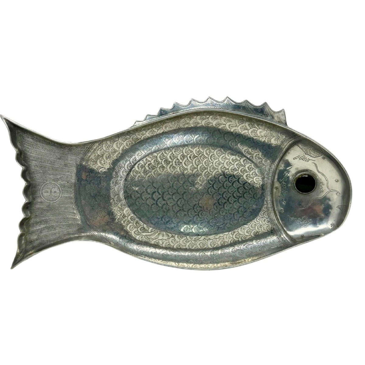 Large Aluminum Fish Platter with Black Eye 1975