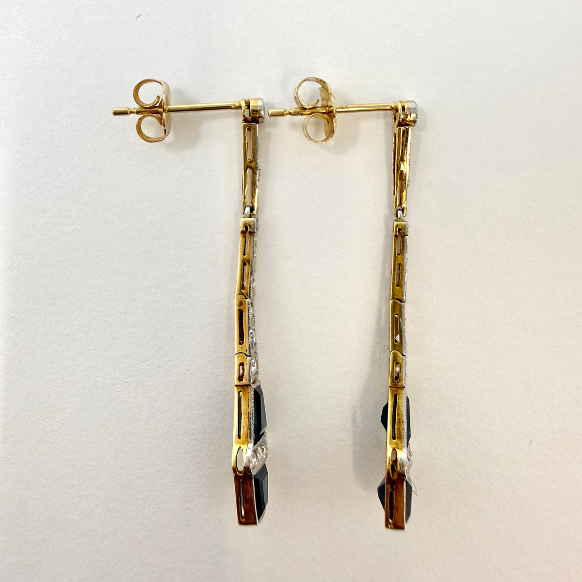 Platinum Drop Earrings with  Diamonds and Sapphire