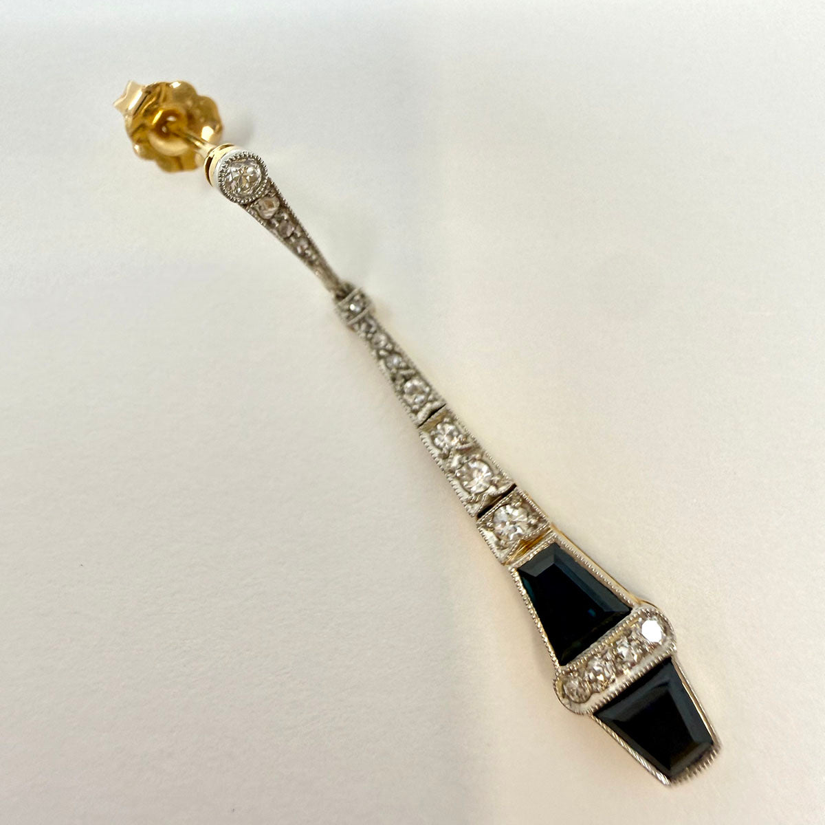 Platinum Drop Earrings with  Diamonds and Sapphire