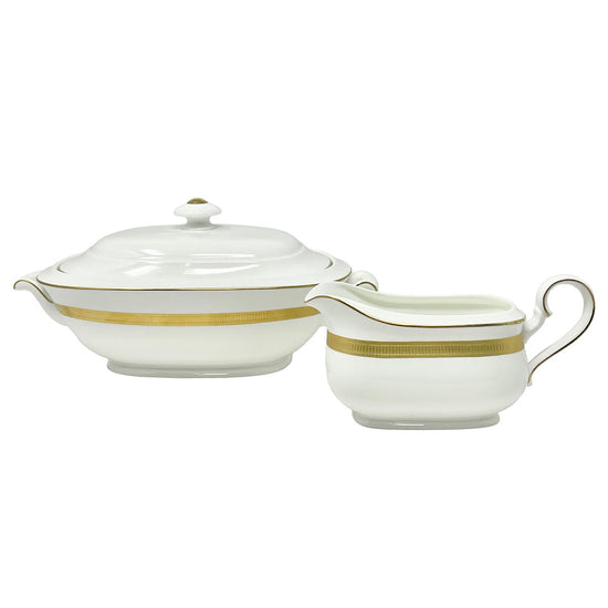 9 Serving Pieces of Gold Brocade China