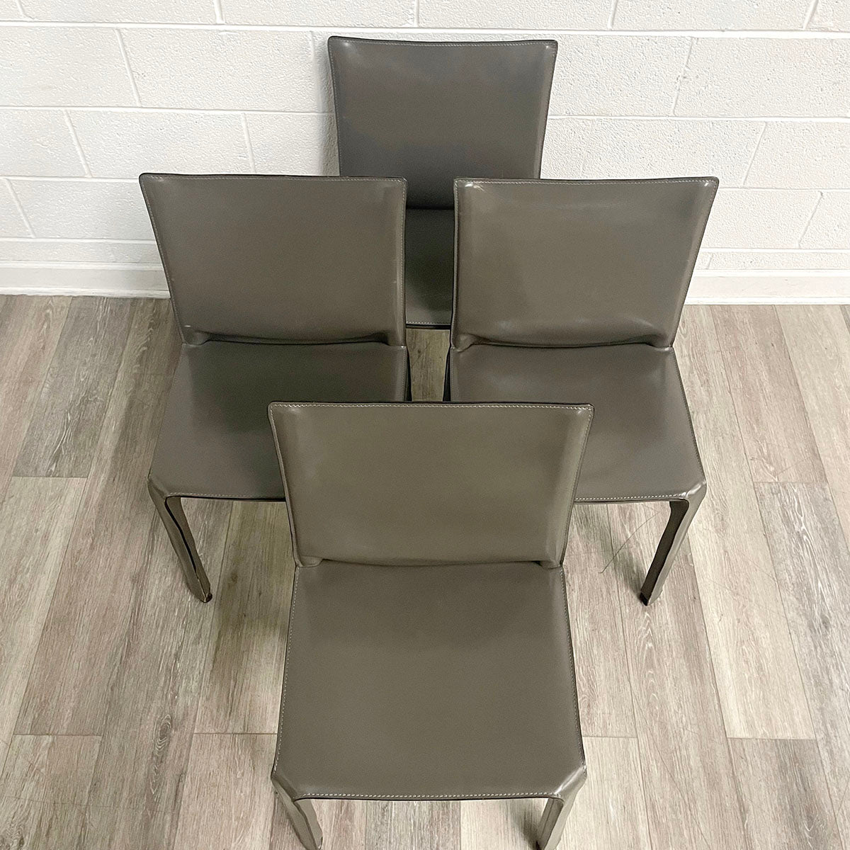 Set of 4 Grey Mario Bellini CAB 412 Leather  Dining Chairs for Cassina