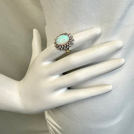 14K White Gold Ring with Opal and Diamond