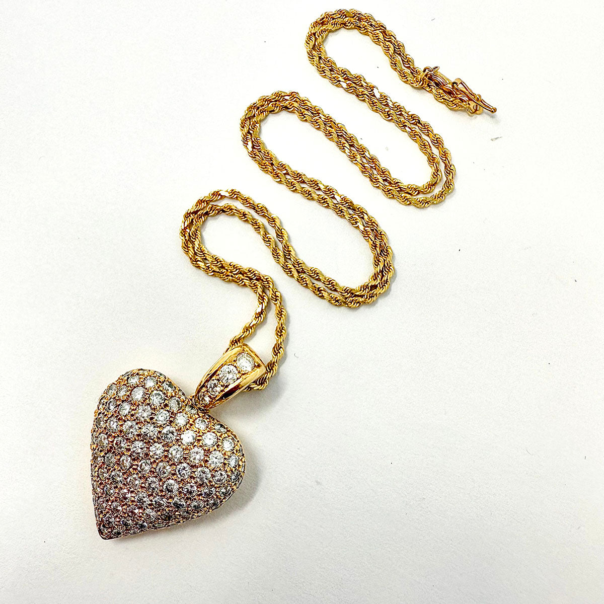 14K Twisted Chain Necklace with Diamond Heart Pendant