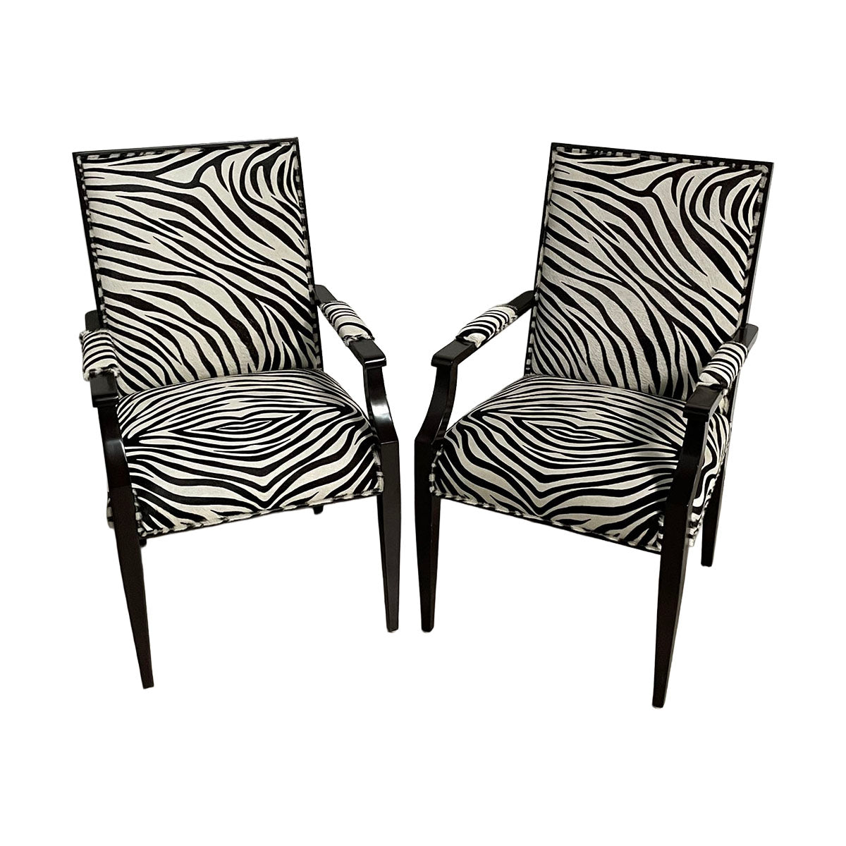 Pair of Zebra-Pattern Hair-On-Hide Upholstered Arm Chairs