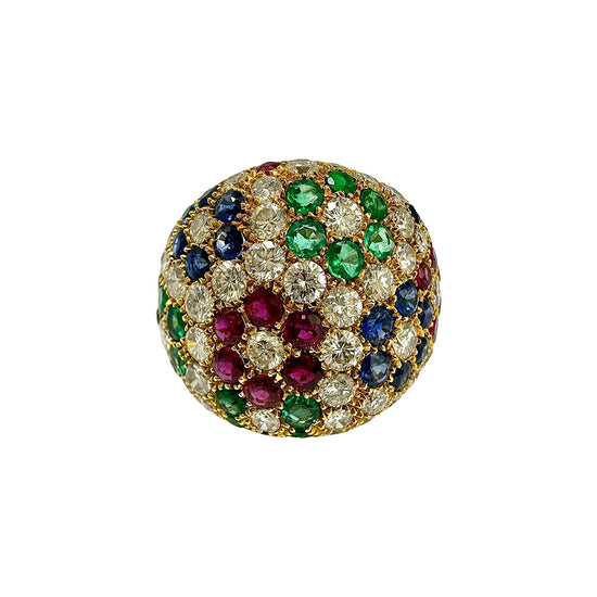 18K Gold Multi-stone Ring with Rubies, Emerald, Sapphires and Diamonds