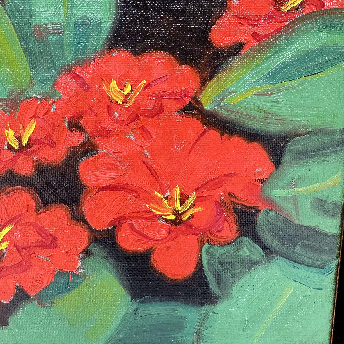 "Red Begonias" Painting Signed