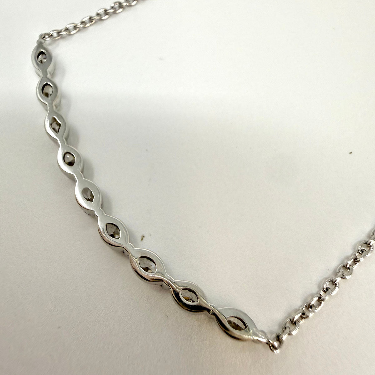 14K White Gold Diamond Bar Necklace