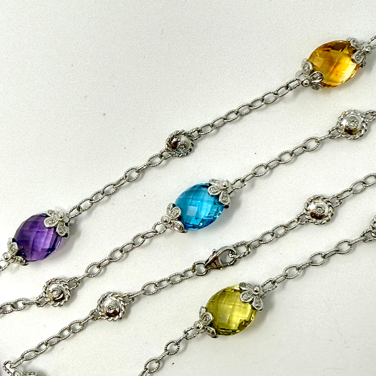 14K White Gold Station Necklace