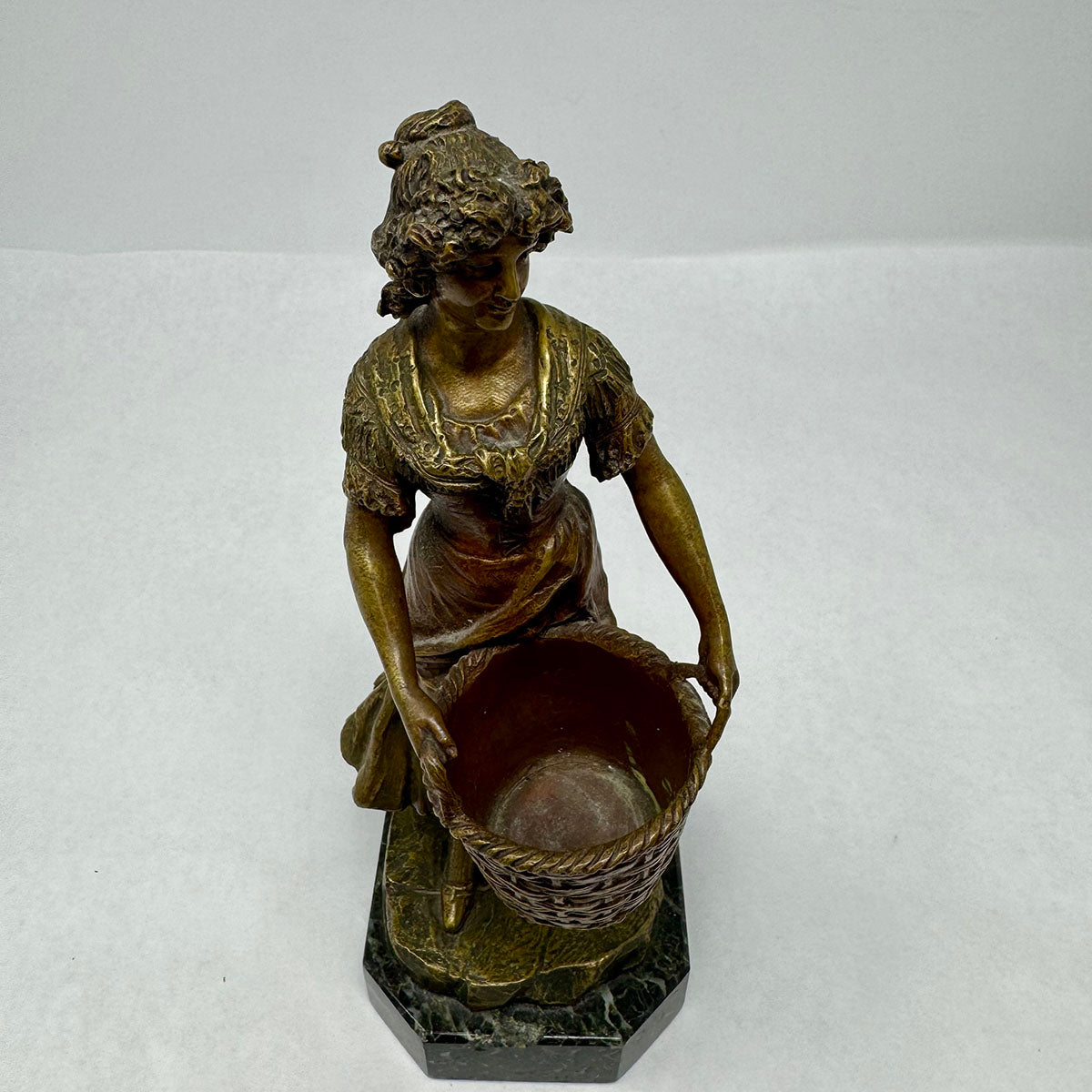 "The Laundress" Polychrome Bronze Sculpture on Marble Base