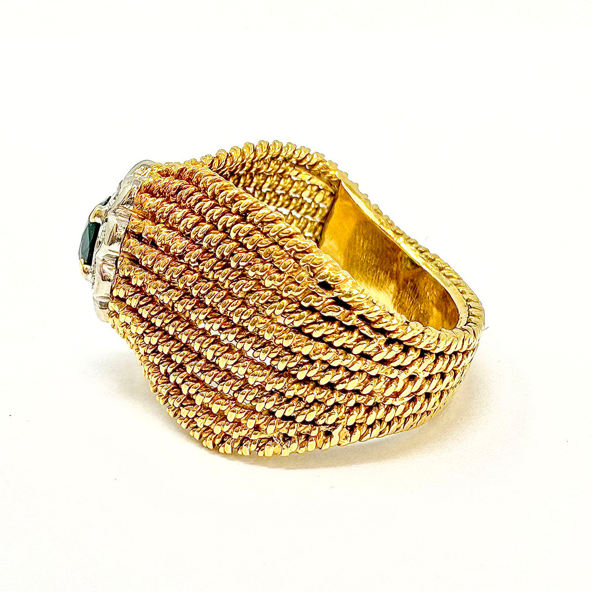 18K Gold Rope Ring with Sapphire and Diamond